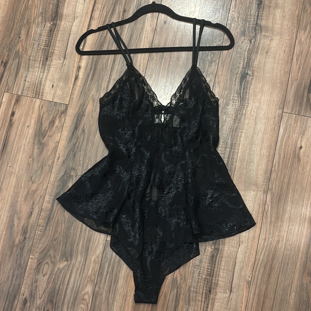 Vintage VS Victoria Secret Black Teddy Lingerie Lace Sexy One Piece